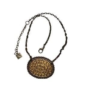CP Shades Vintage Style Bronze Amber Crystal Oval Statement Necklace